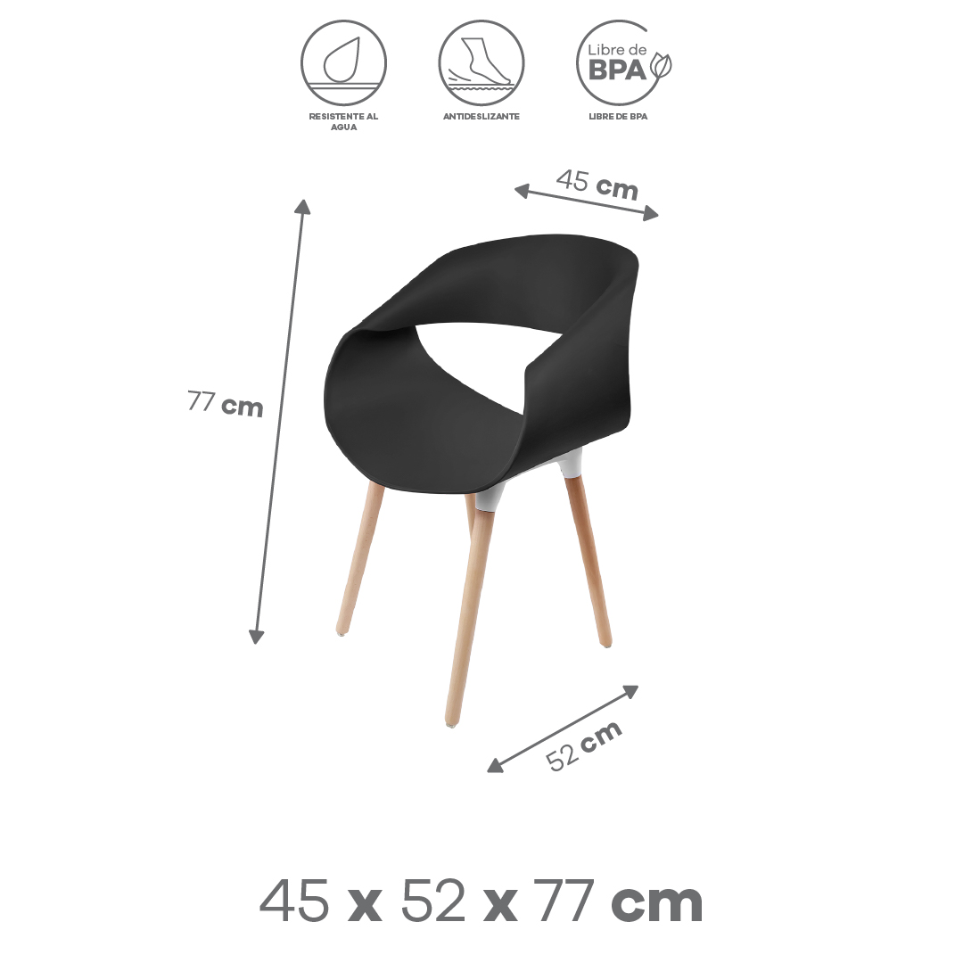 Foto 3 pulgar | Silla Nórdica Negra | Modelo Pc030 – Diseño Escandinavo, 45x52x77 Cm, Asiento Ergonómico Y Patas De Madera Natural