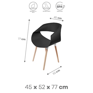 Foto 2 | Silla Nórdica Negra | Modelo Pc030 – Diseño Escandinavo, 45x52x77 Cm, Asiento Ergonómico Y Patas De Madera Natural