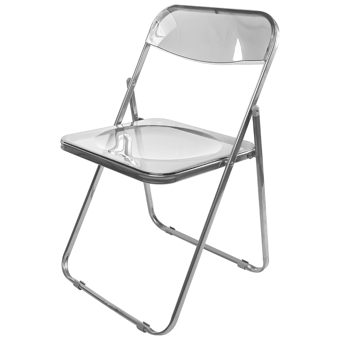 Foto 2 pulgar | Silla Plegable De Plástico Transparente Con Estructura Plateada – 77x44x45 Cm, Modelo Pc041