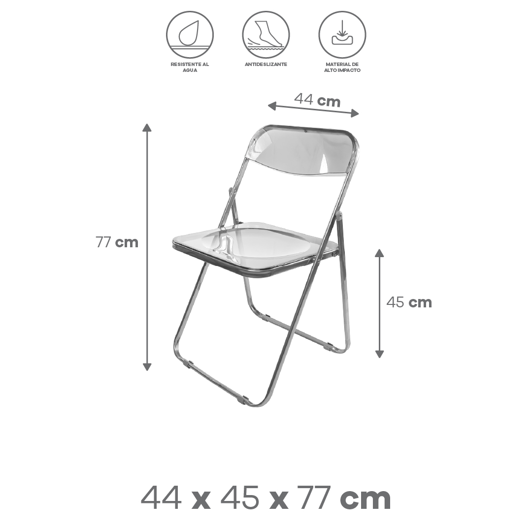 Foto 2 | Silla Plegable De Plástico Transparente Con Estructura Plateada – 77x44x45 Cm, Modelo Pc041