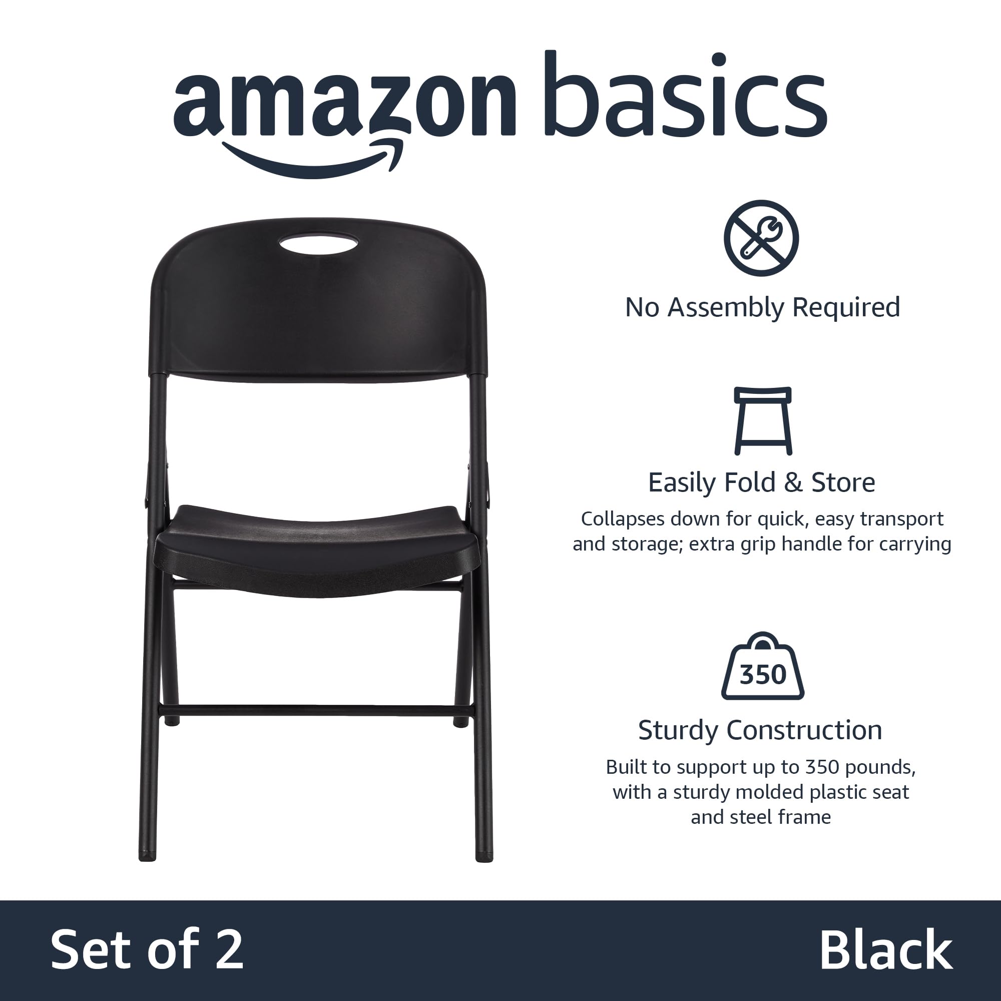 Foto 3 pulgar | Silla Plegable De Plástico Amazon Basics, Capacidad De 350 Libras, Paquete De 2 - Venta Internacional.