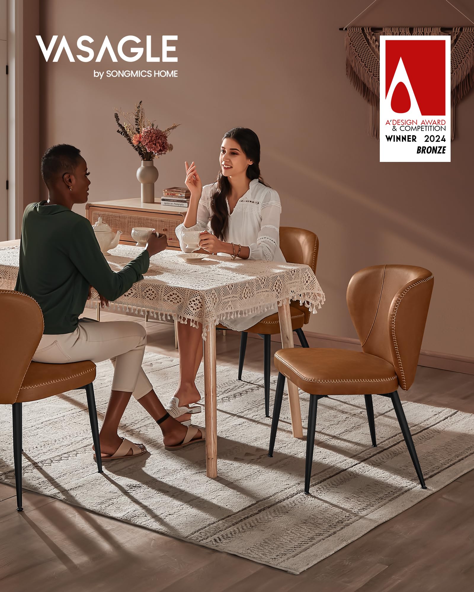Foto 2 | Juego De 2 Sillas De Comedor De La Colección Vasagle Ekho, Color Marrón Caramelo - Venta Internacional.