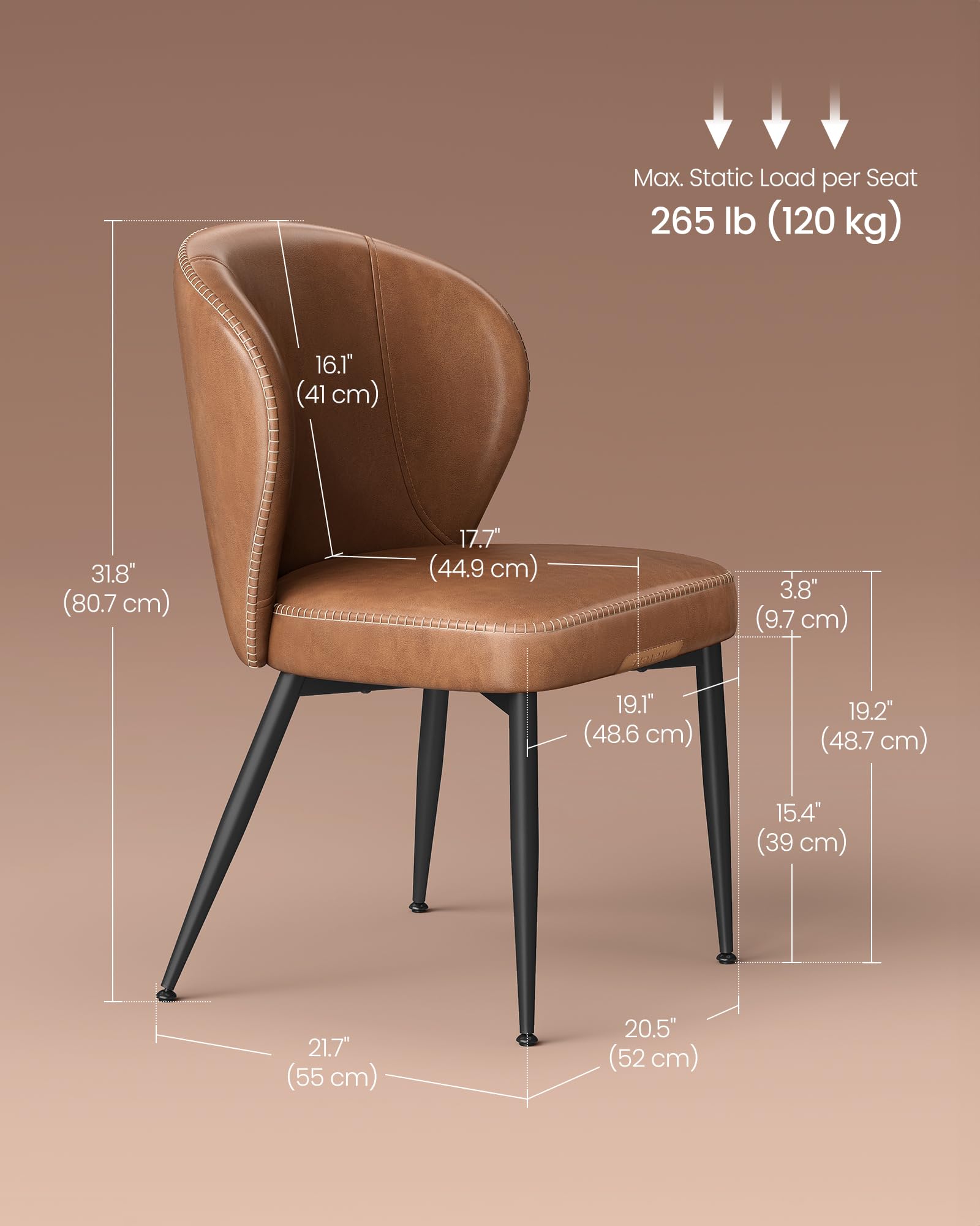 Foto 6 pulgar | Juego De 2 Sillas De Comedor De La Colección Vasagle Ekho, Color Marrón Caramelo - Venta Internacional.