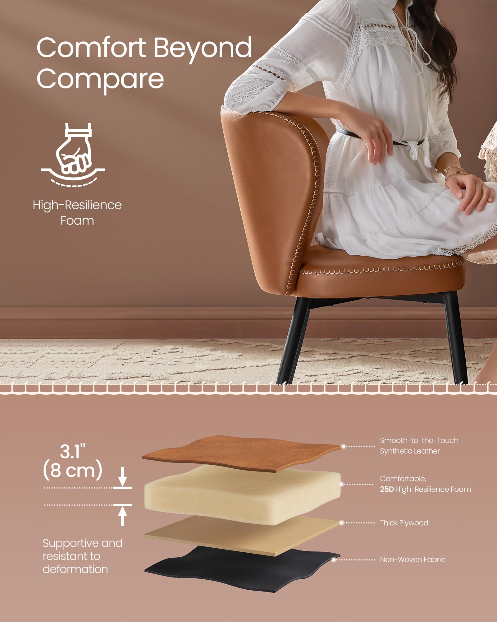 Foto 7 | Juego De 2 Sillas De Comedor De La Colección Vasagle Ekho, Color Marrón Caramelo - Venta Internacional.