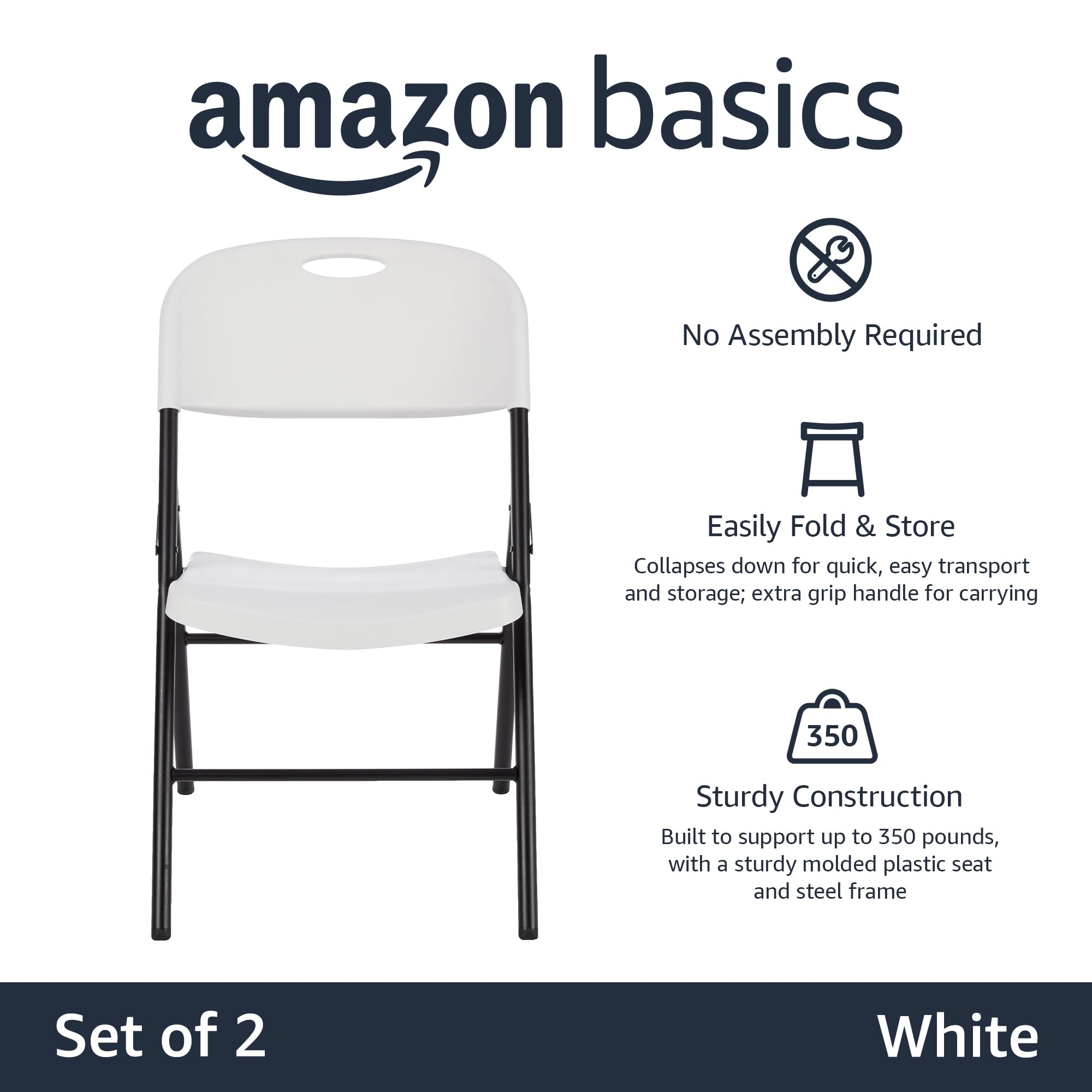 Foto 2 | Silla Plegable Amazon Basics, Portátil, Plegable, De Plástico, Paquete De 2 - Venta Internacional.