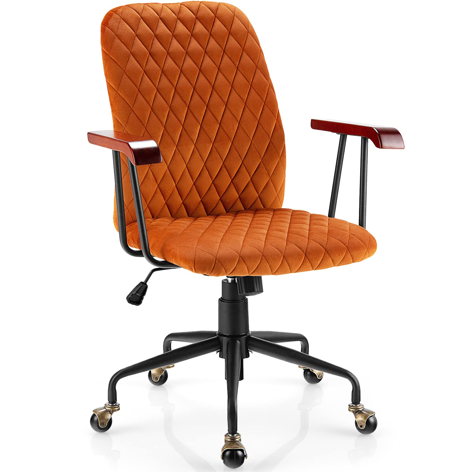 Silla De Oficina Costway Tapizada En Terciopelo Naranja Con Respaldo Medio - Venta Internacional.