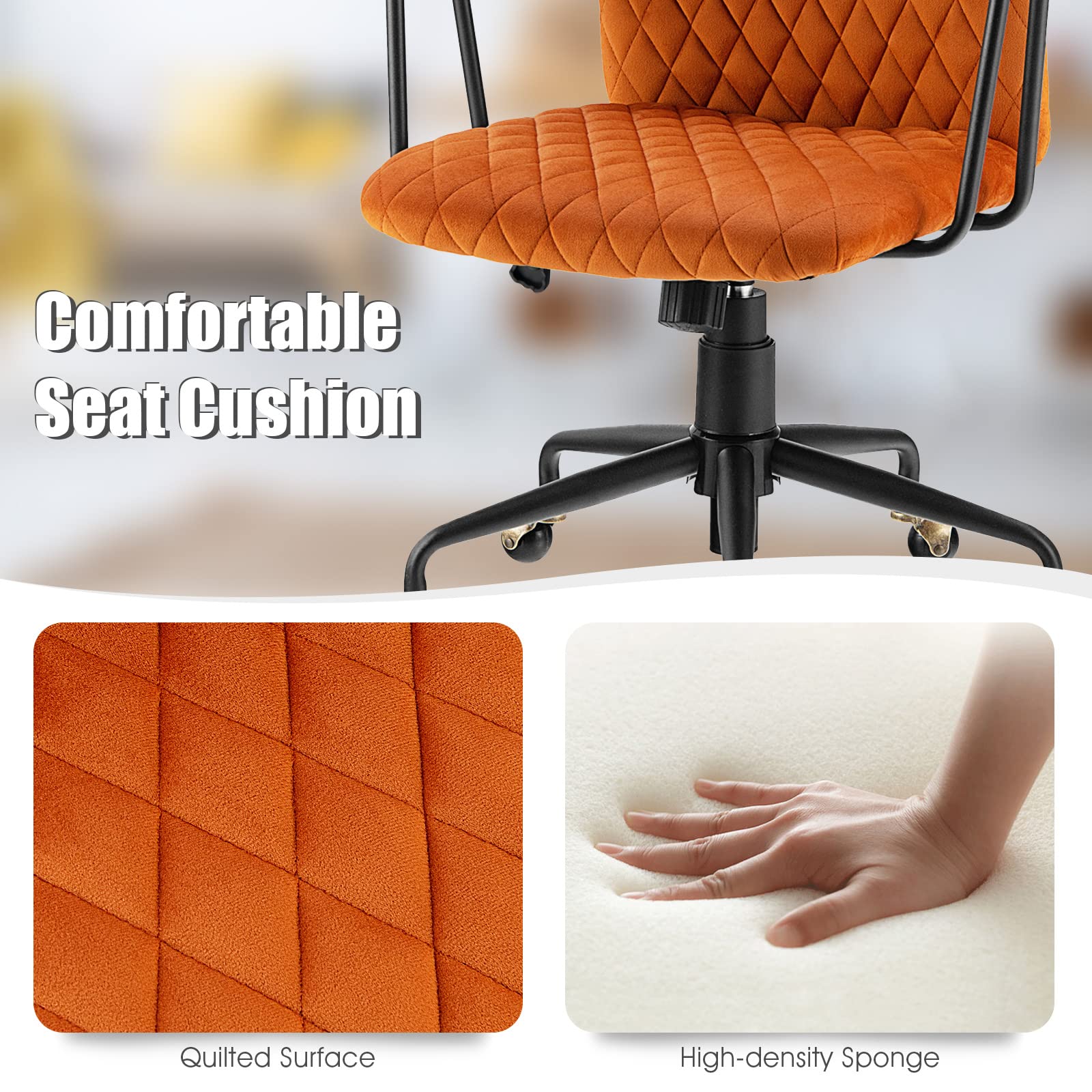 Foto 5 pulgar | Silla De Oficina Costway Tapizada En Terciopelo Naranja Con Respaldo Medio - Venta Internacional.