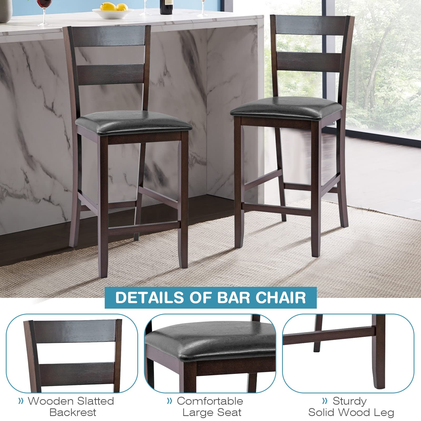 Foto 6 pulgar | Juego De 4 Taburetes De Bar Costway, Altura De Mostrador De 64 Cm Con Asiento Acolchado - Venta Internacional.
