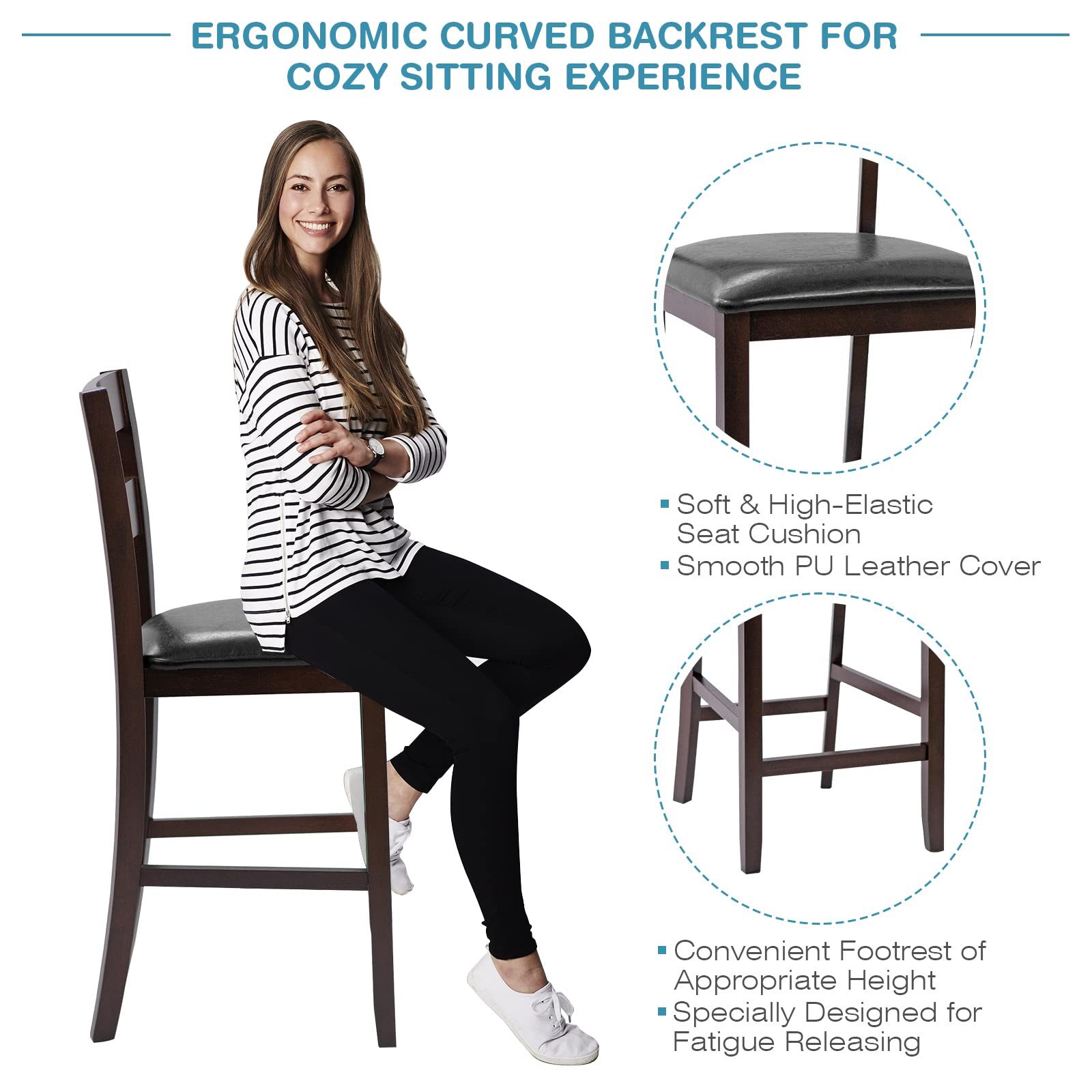 Foto 7 pulgar | Juego De 4 Taburetes De Bar Costway, Altura De Mostrador De 64 Cm Con Asiento Acolchado - Venta Internacional.