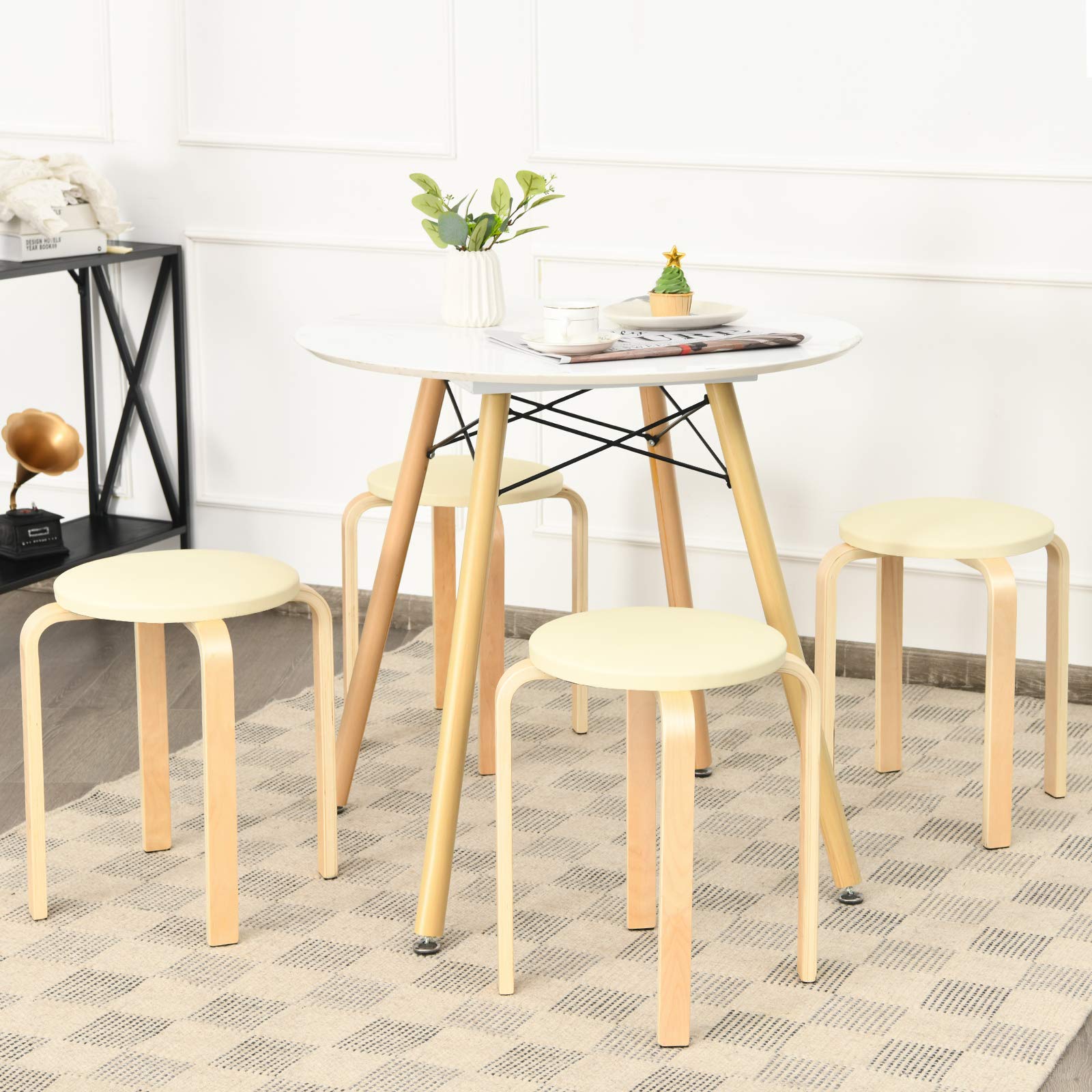 Foto 3 pulgar | Taburetes Stack Costway Bentwood, Paquete De 4, Con Tapa De Piel Sintética De 47 Cm - Venta Internacional.