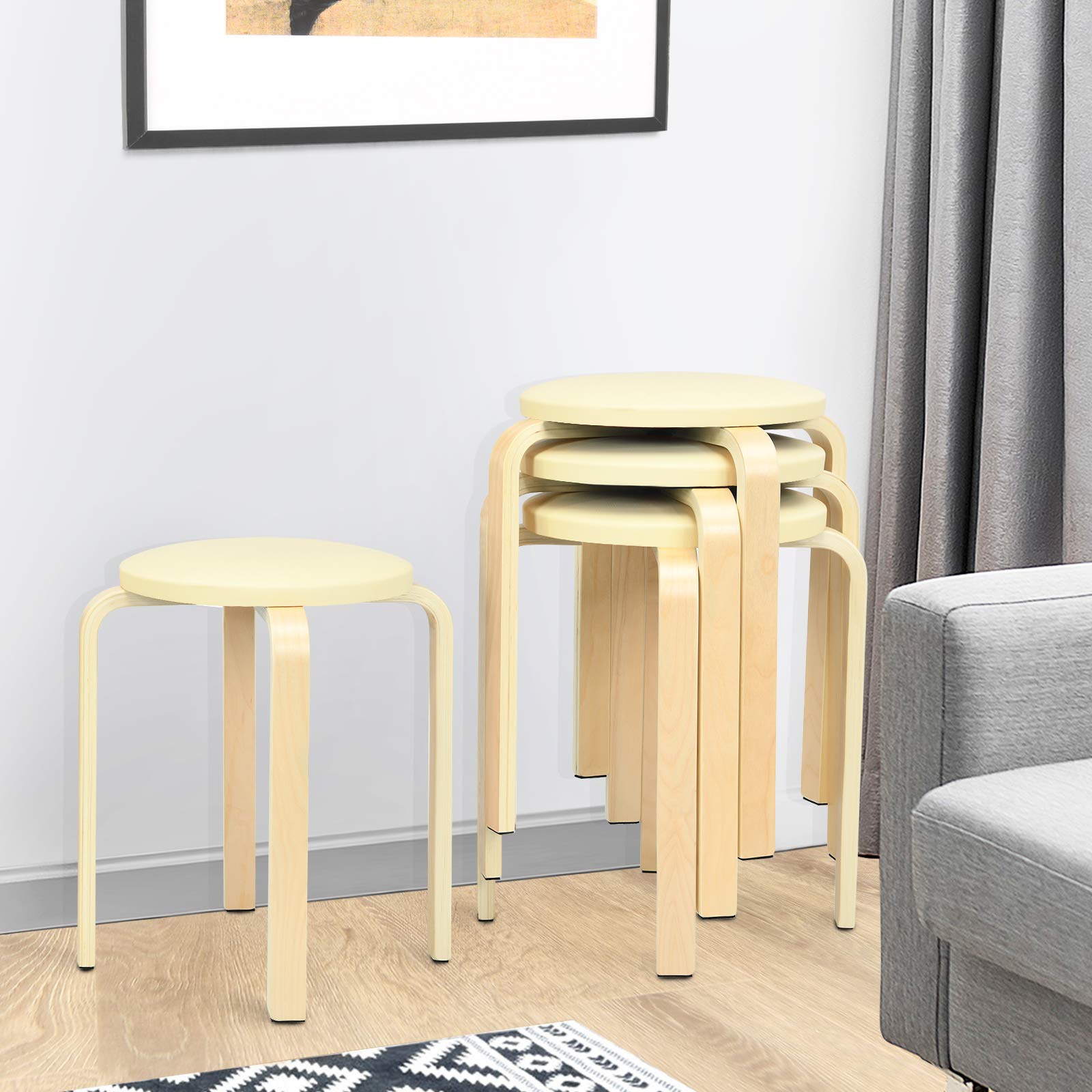 Foto 3 | Taburetes Stack Costway Bentwood, Paquete De 4, Con Tapa De Piel Sintética De 47 Cm - Venta Internacional.