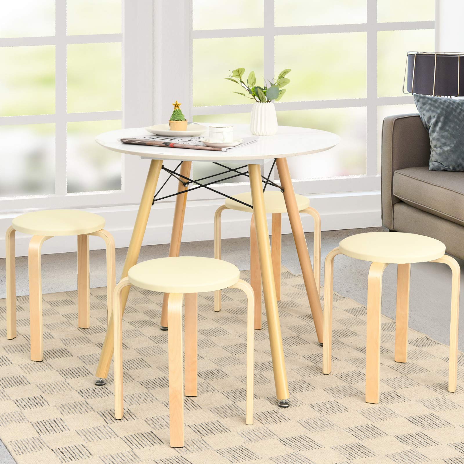 Foto 5 pulgar | Taburetes Stack Costway Bentwood, Paquete De 4, Con Tapa De Piel Sintética De 47 Cm - Venta Internacional.