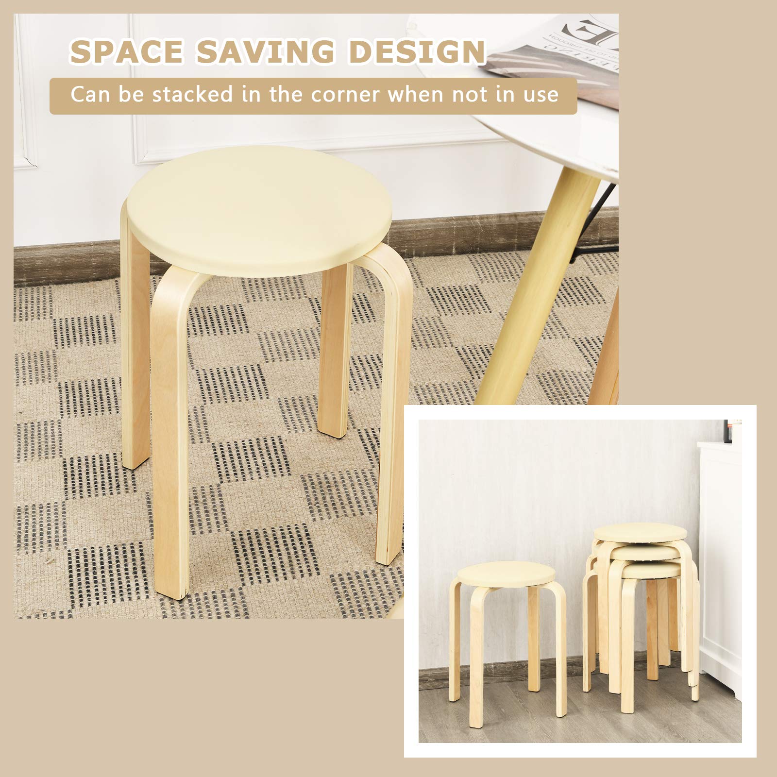 Foto 6 | Taburetes Stack Costway Bentwood, Paquete De 4, Con Tapa De Piel Sintética De 47 Cm - Venta Internacional.