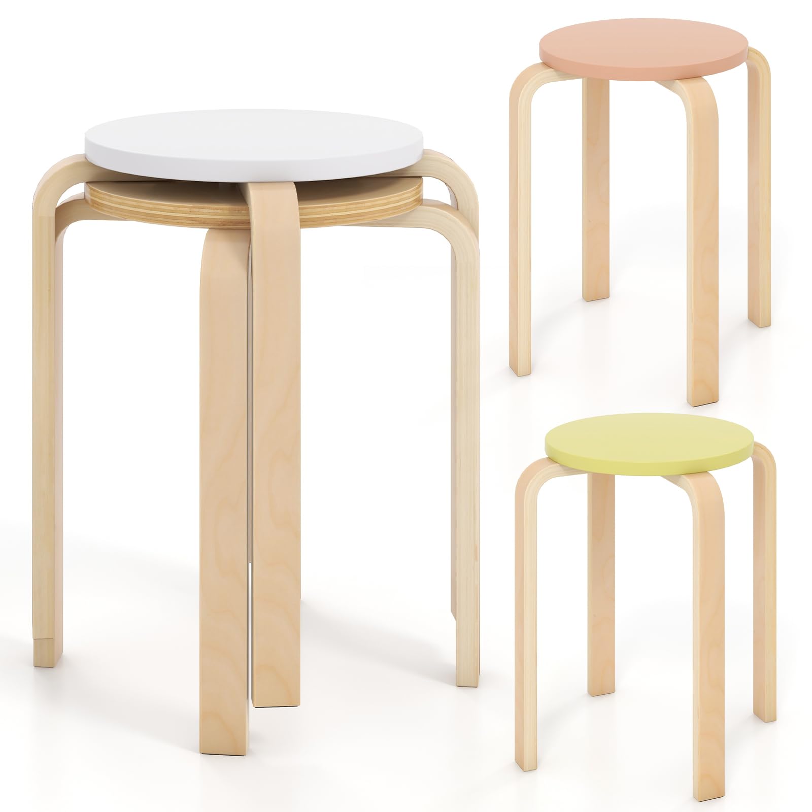 Juego De 4 Taburetes Apilables De Madera Curvada Costway, 45 Cm De Altura - Venta Internacional.