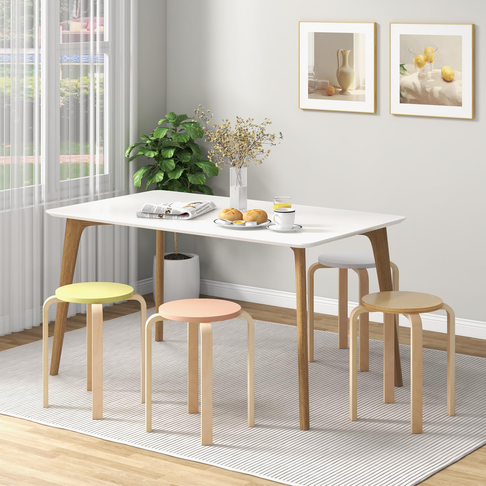 Foto 2 | Juego De 4 Taburetes Apilables De Madera Curvada Costway, 45 Cm De Altura - Venta Internacional.