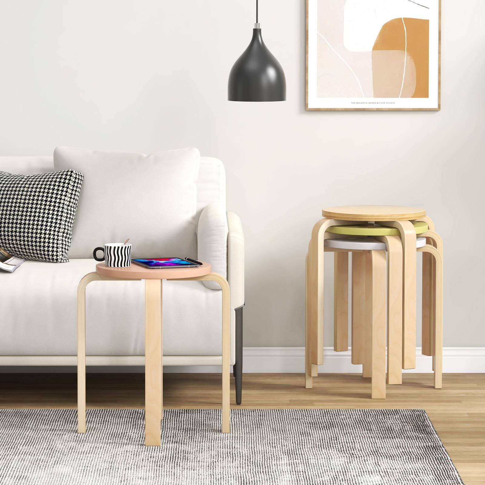 Foto 5 pulgar | Juego De 4 Taburetes Apilables De Madera Curvada Costway, 45 Cm De Altura - Venta Internacional.