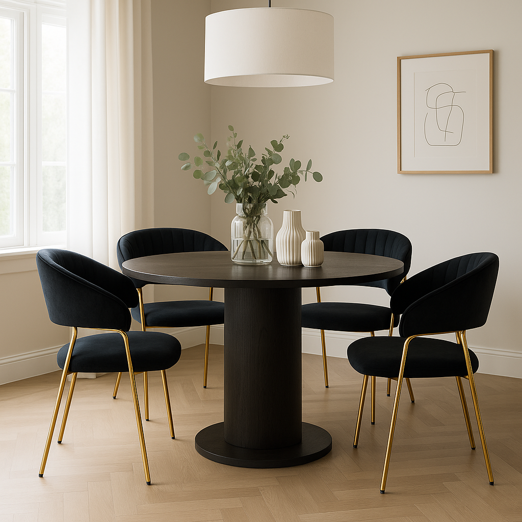 Foto 4 pulgar | Silla Pau Velvet Negro Patas Gold Np