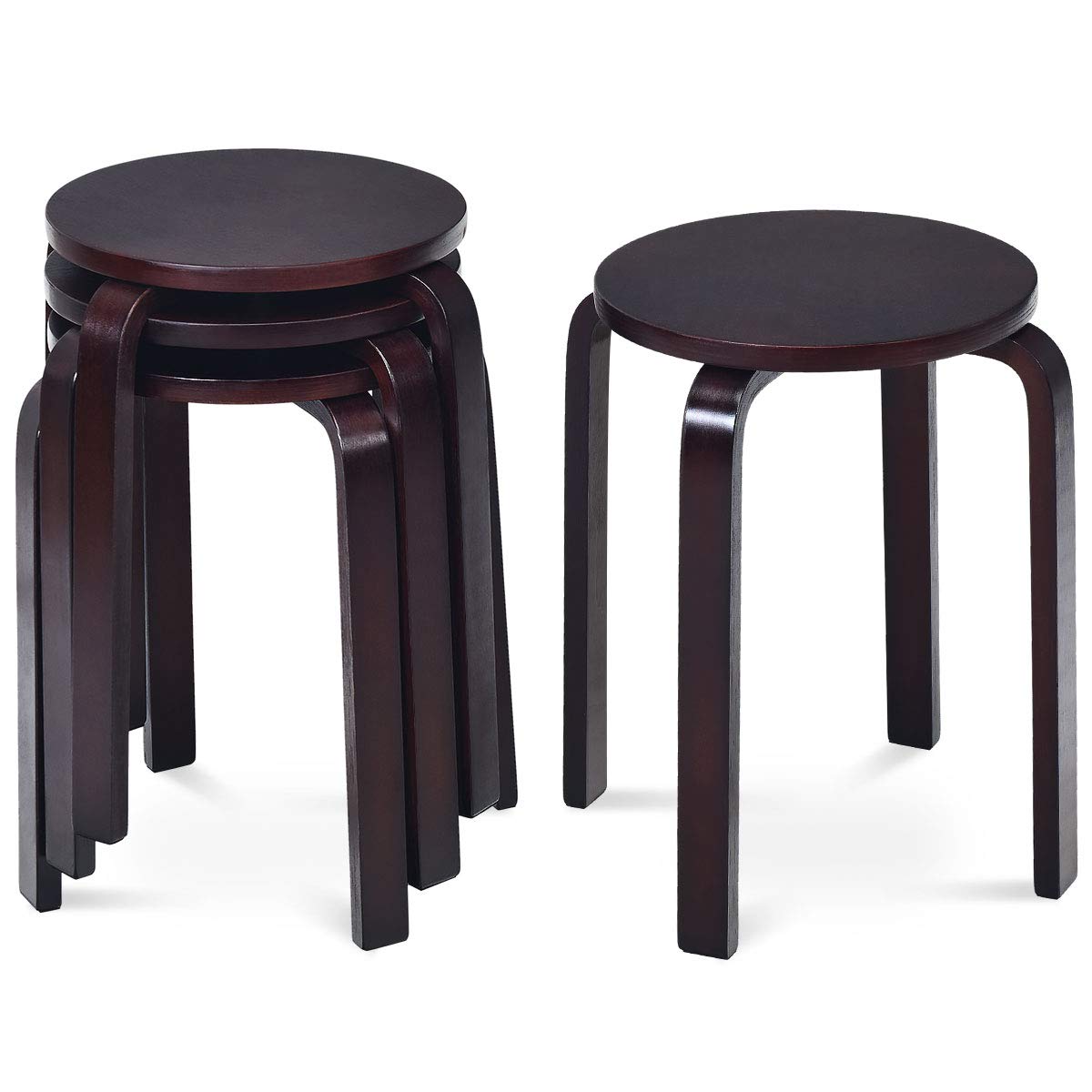 Juego De 4 Taburetes Apilables De Madera Curvada Costway  46 Cm De Altura - Venta Internacional.
