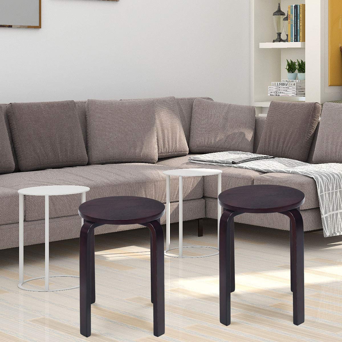 Foto 5 | Juego De 4 Taburetes Apilables De Madera Curvada Costway  46 Cm De Altura - Venta Internacional.