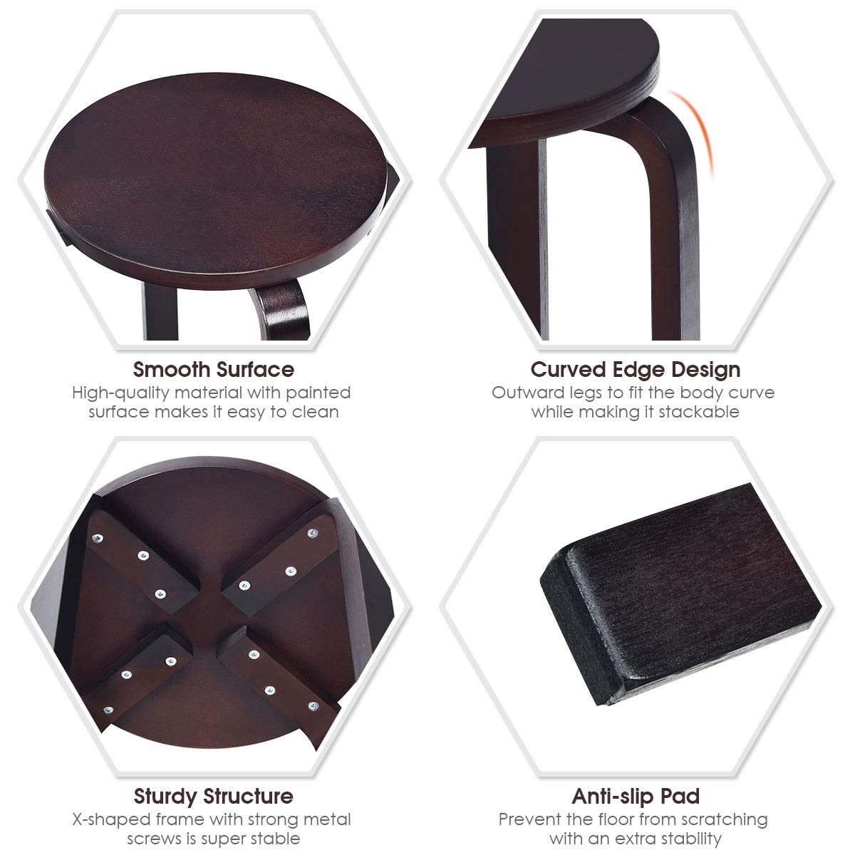 Foto 7 pulgar | Juego De 4 Taburetes Apilables De Madera Curvada Costway  46 Cm De Altura - Venta Internacional.