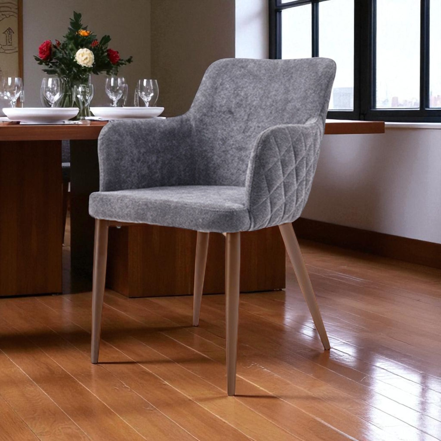 Foto 5 pulgar | Silla Dante Ela Gris Pata Metal Madera