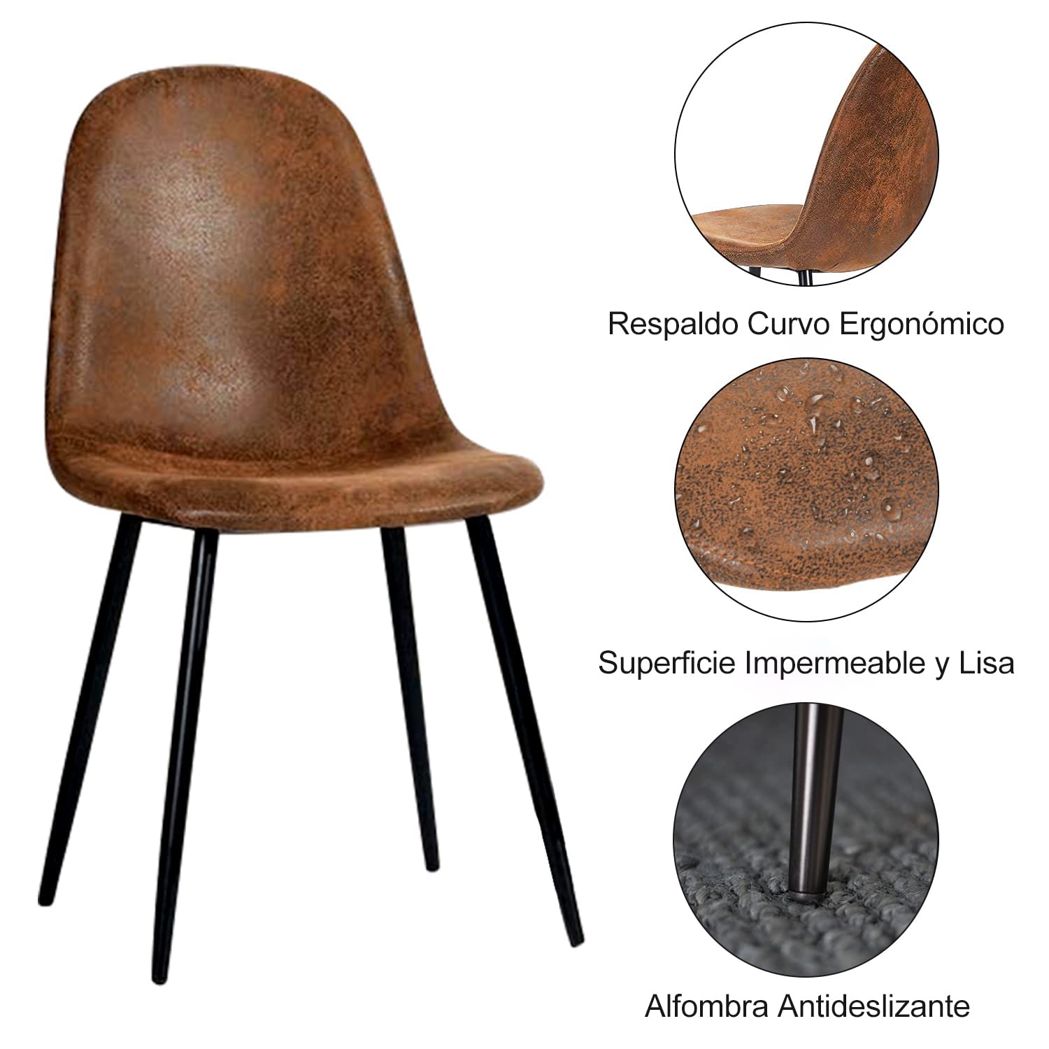 Foto 6 pulgar | Silla de Comedor Furniturer Charlton Marrón 4 Piezas