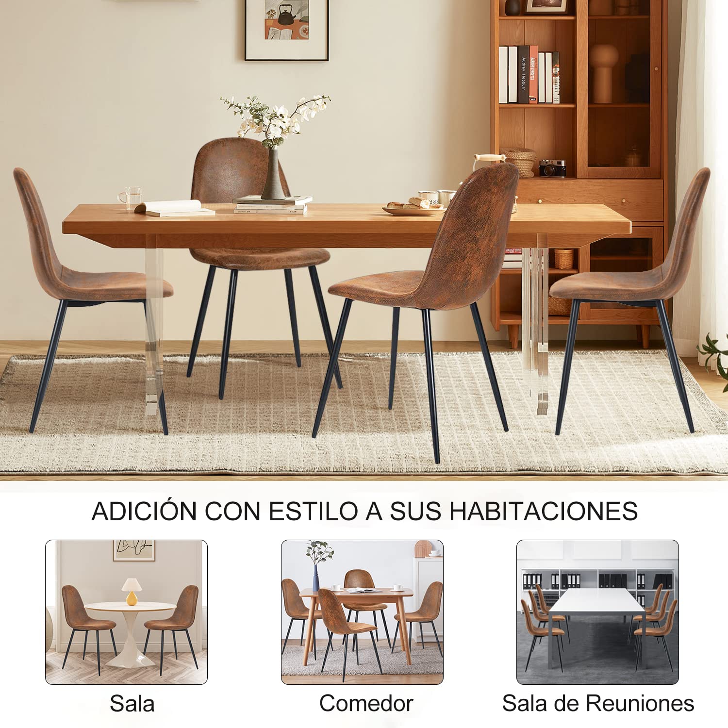 Foto 9 pulgar | Silla de Comedor Furniturer Charlton Marrón 4 Piezas