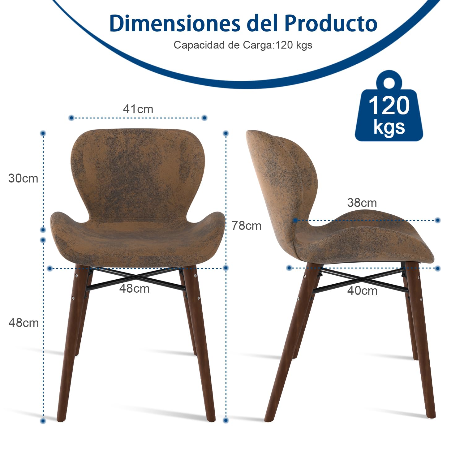 Foto 5 pulgar | Silla De Comedor Furniturer Juli Marrón 48 X 40 X 78 Cm
