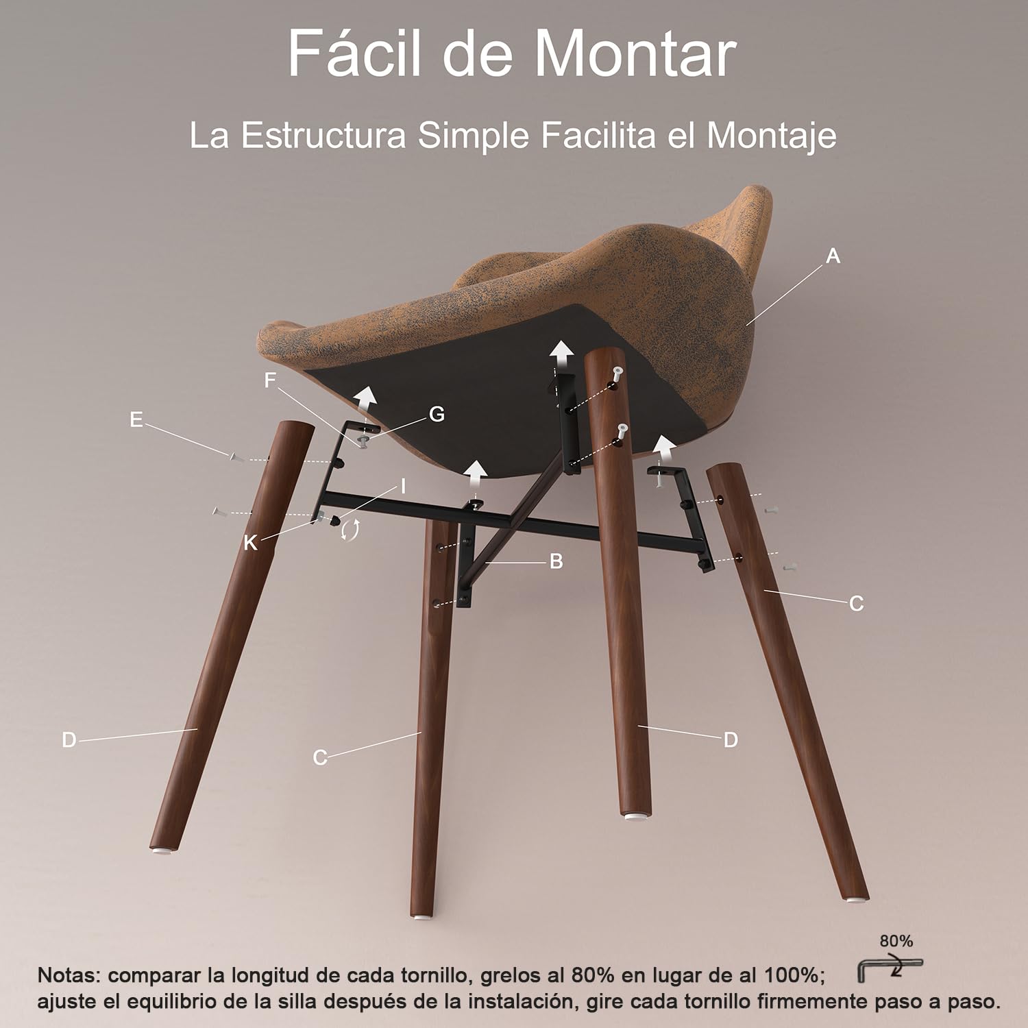 Foto 6 pulgar | Silla De Comedor Furniturer Juli Marrón 48 X 40 X 78 Cm