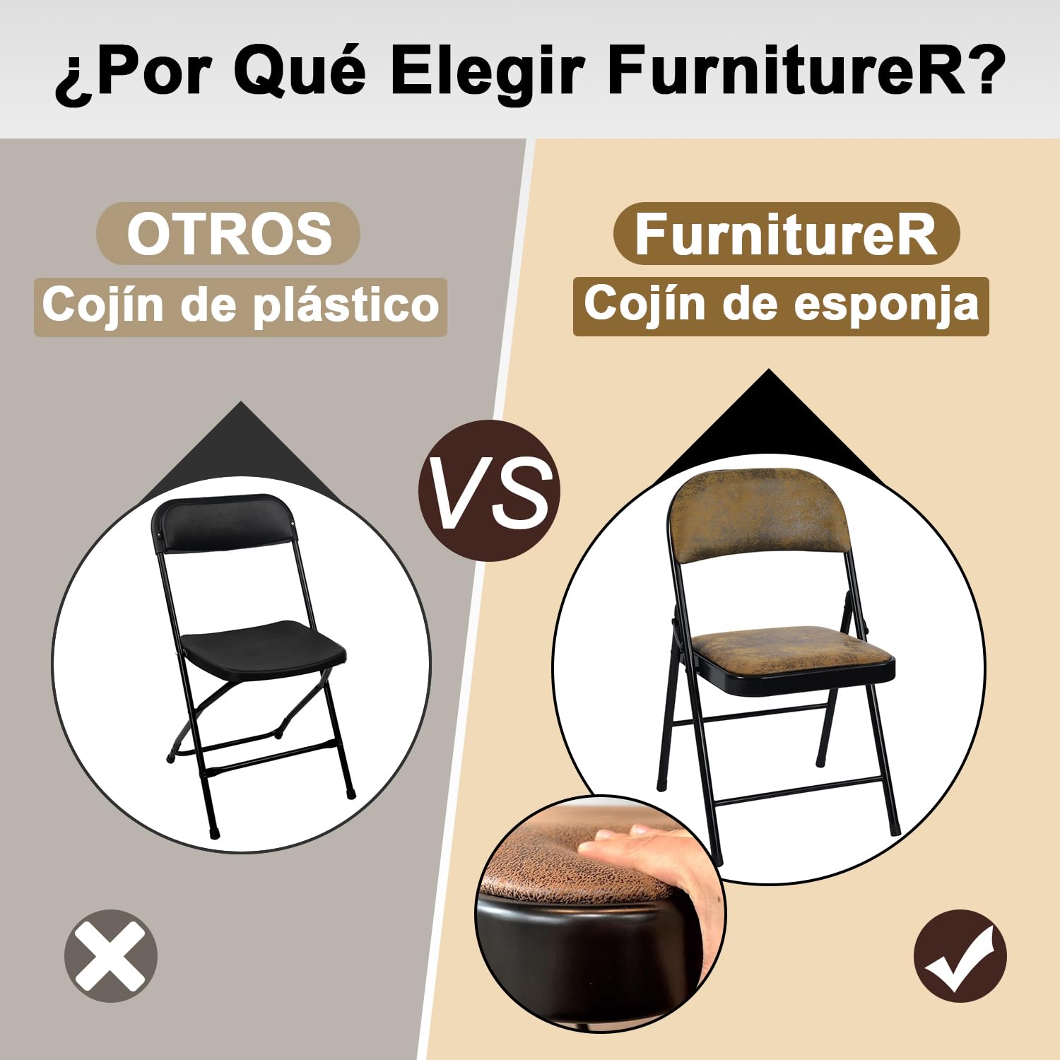 Foto 8 pulgar | Silla Plegable Furniturer Fair Marrón 46 X 41 X 78 Cm