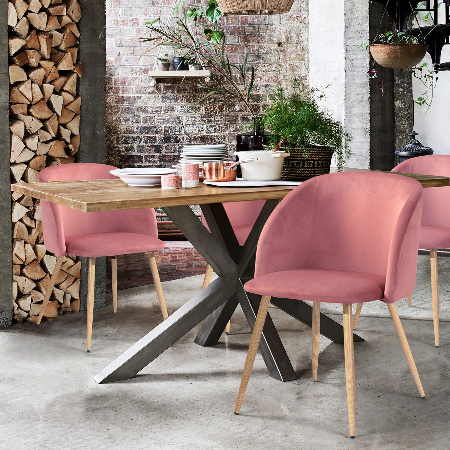 Foto 3 pulgar | Silla de Comedor Furniturer Ynez Rosa 2 Piezas