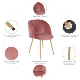 Foto 5 | Silla de Comedor Furniturer Ynez Rosa 2 Piezas