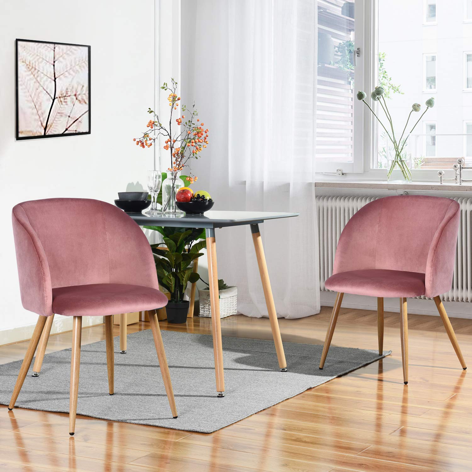 Foto 7 | Silla de Comedor Furniturer Ynez Rosa 2 Piezas