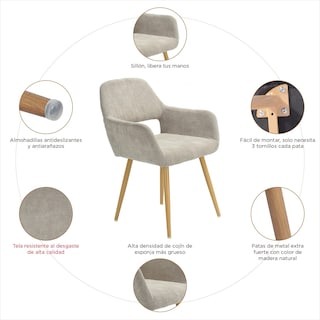Foto 5 | Silla De Comedor Furniturer Cromwell Beige 56 X 56 X 78 Cm