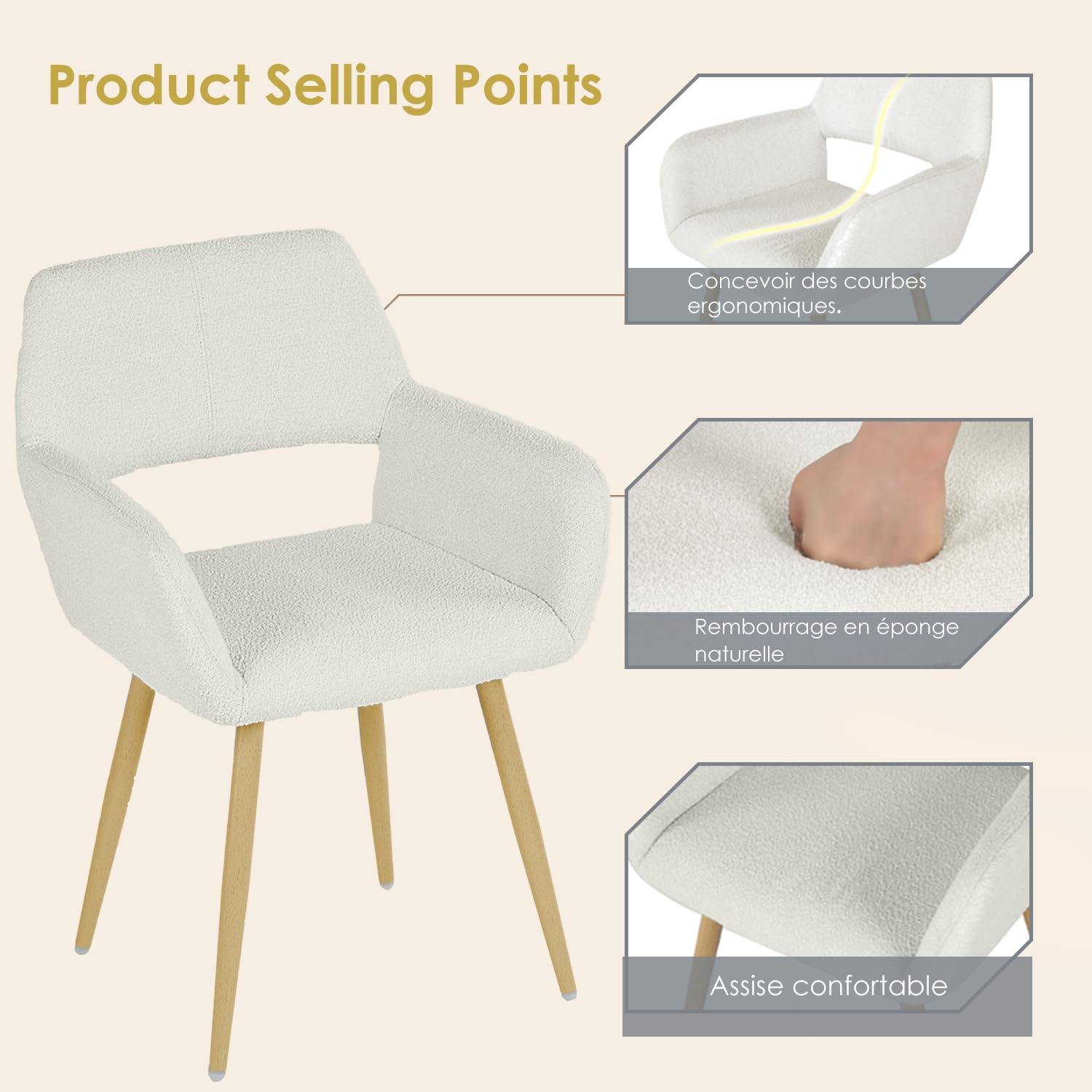 Foto 8 pulgar | Silla FurnitureR Cromwell Beige 2 Piezas