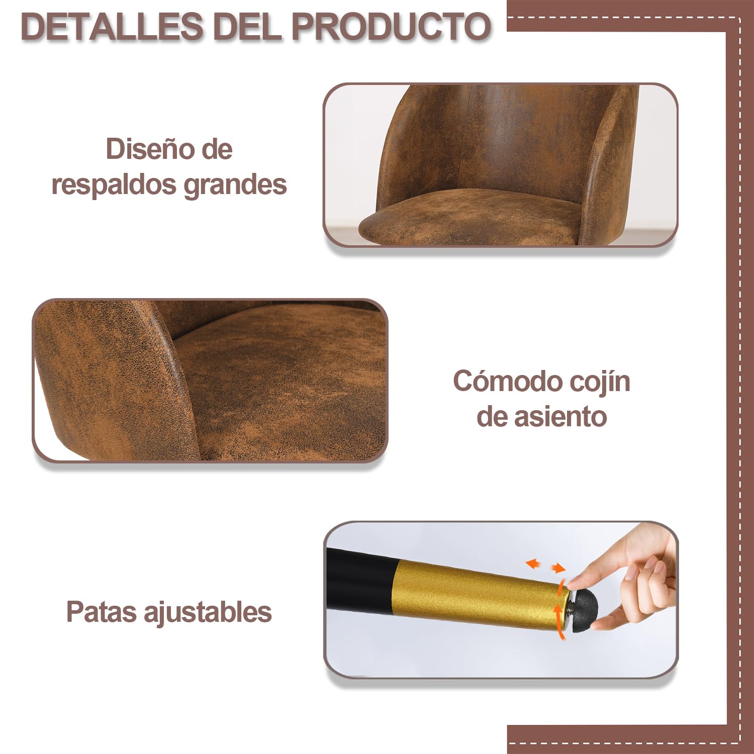 Foto 6 pulgar | Silla De Comedor Furniturer Ynez Marrón 48 X 54 X 81 Cm