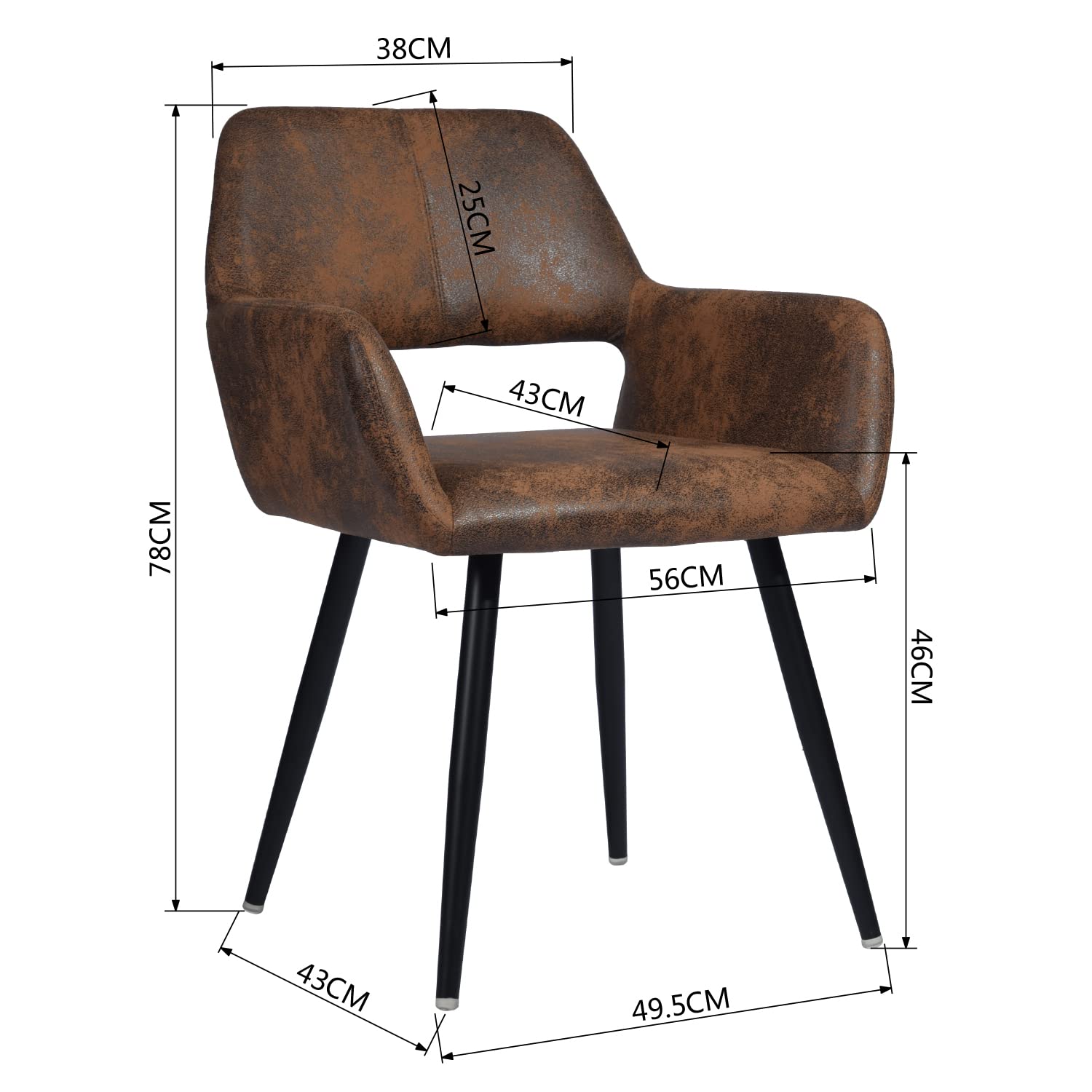Foto 4 pulgar | Silla De Comedor Furniturer Cromwell Marrón 56 X 43 X 78 Cm