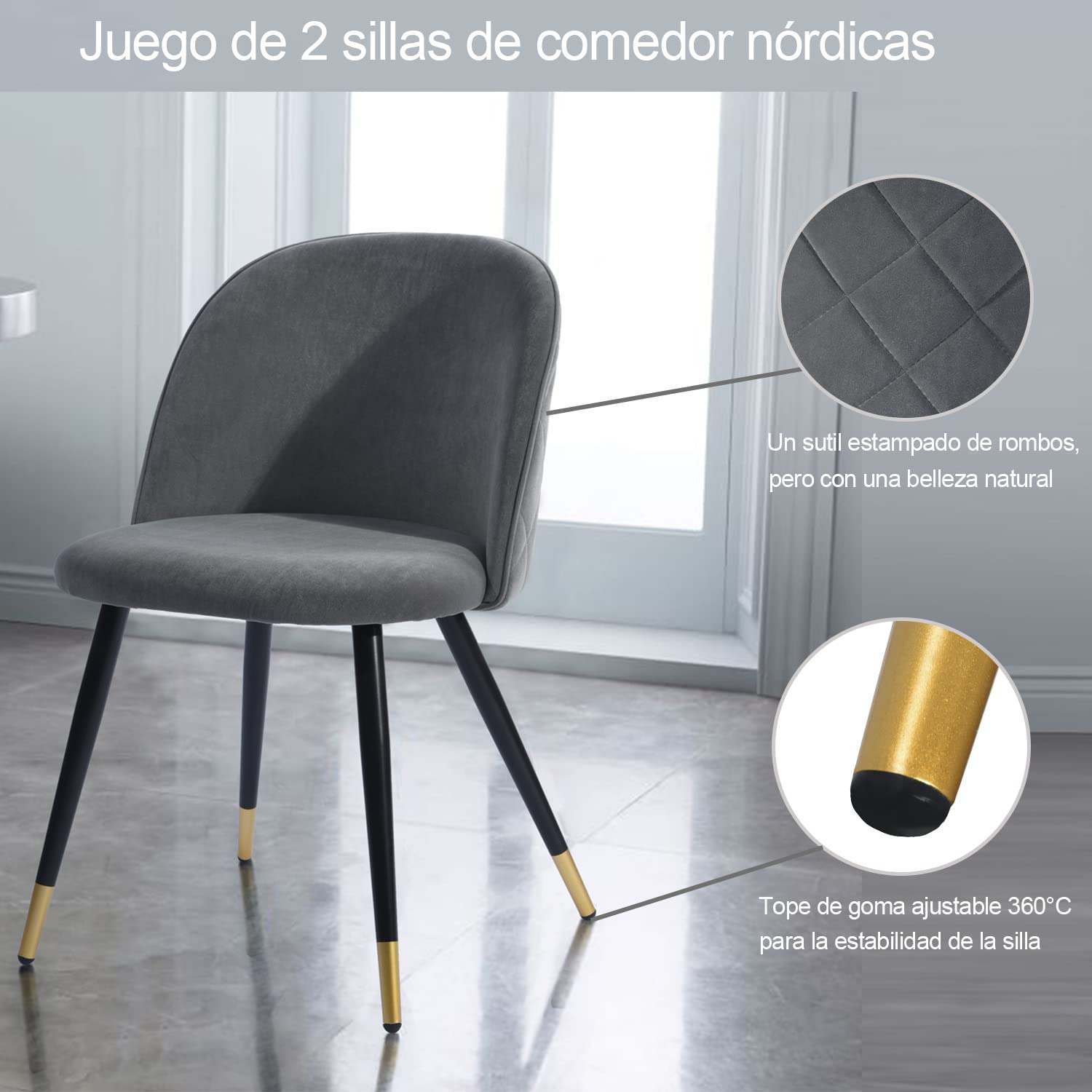 Foto 7 pulgar | Silla De Comedor Furniturer Zomba Gris 48 X 45.5 X 78 Cm