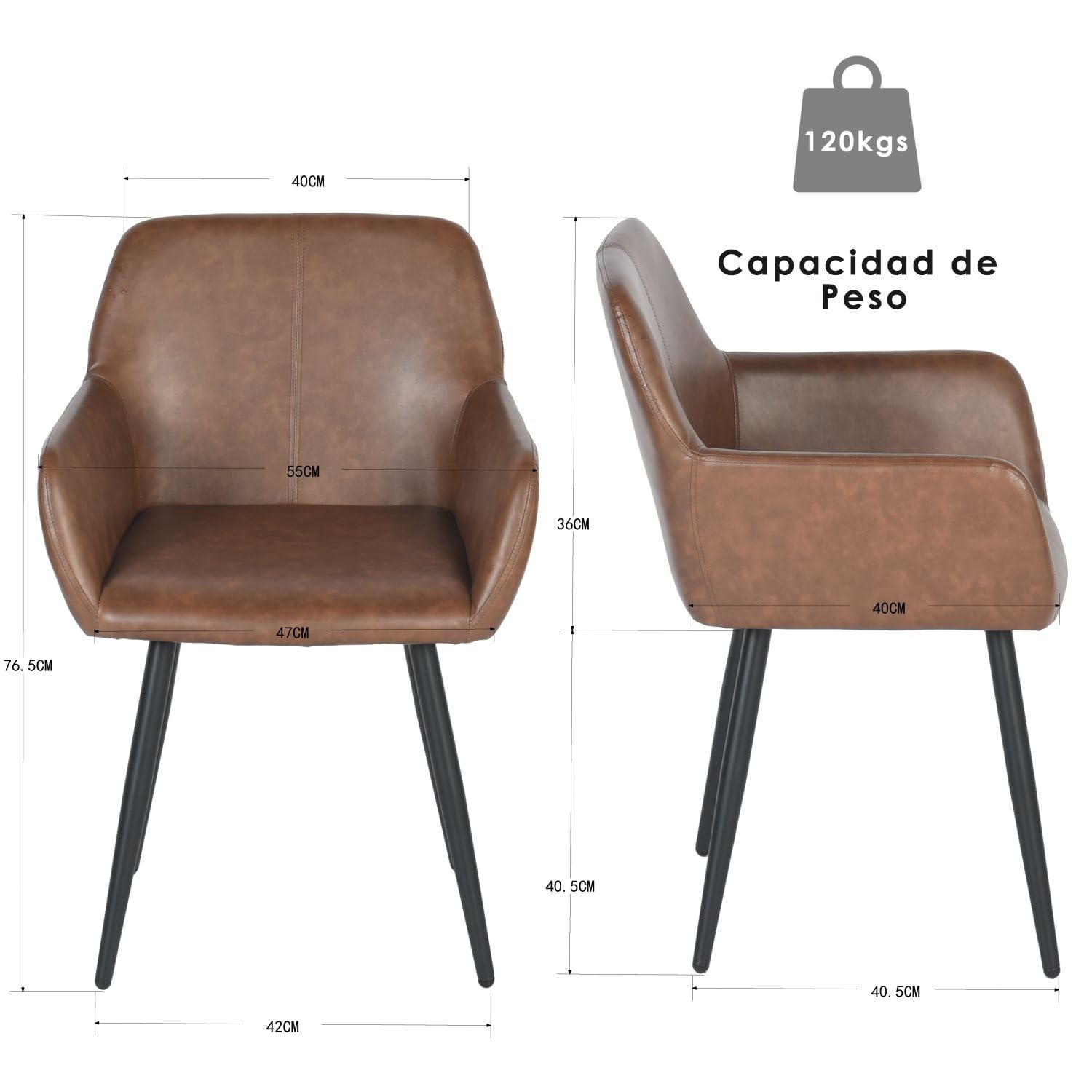 Foto 3 | Sillas Furniturer Marrón 2 Piezas