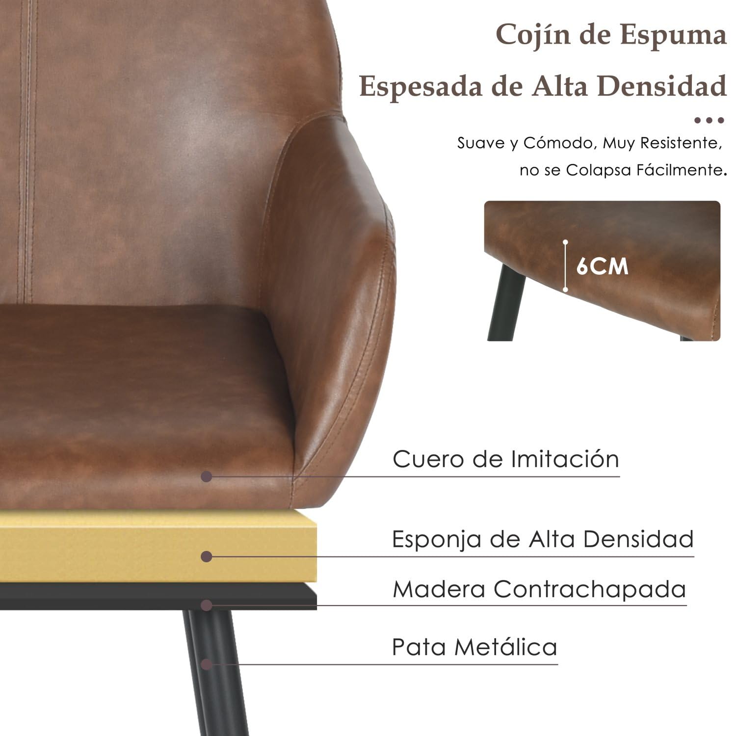 Foto 6 pulgar | Sillas Furniturer Marrón 2 Piezas