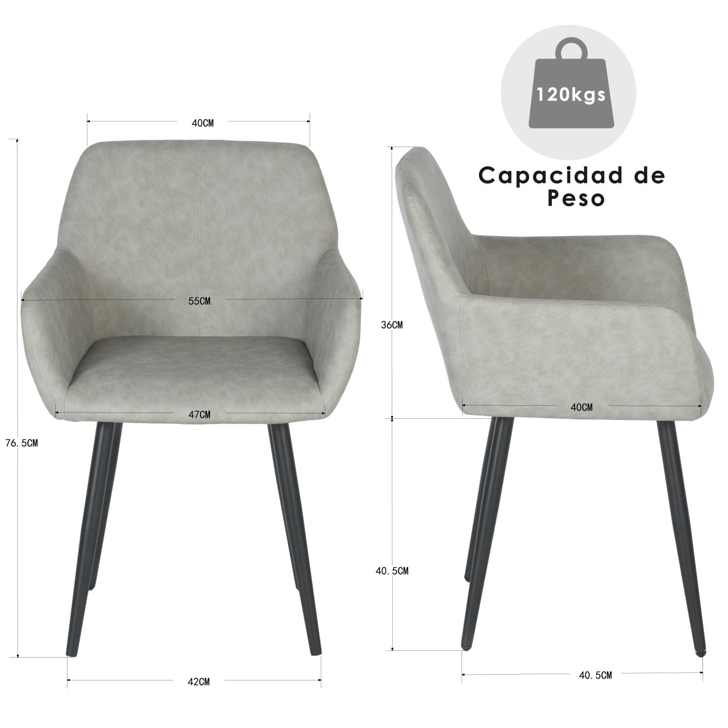 Foto 4 pulgar | Sillas Furniturer Gris 2 Piezas
