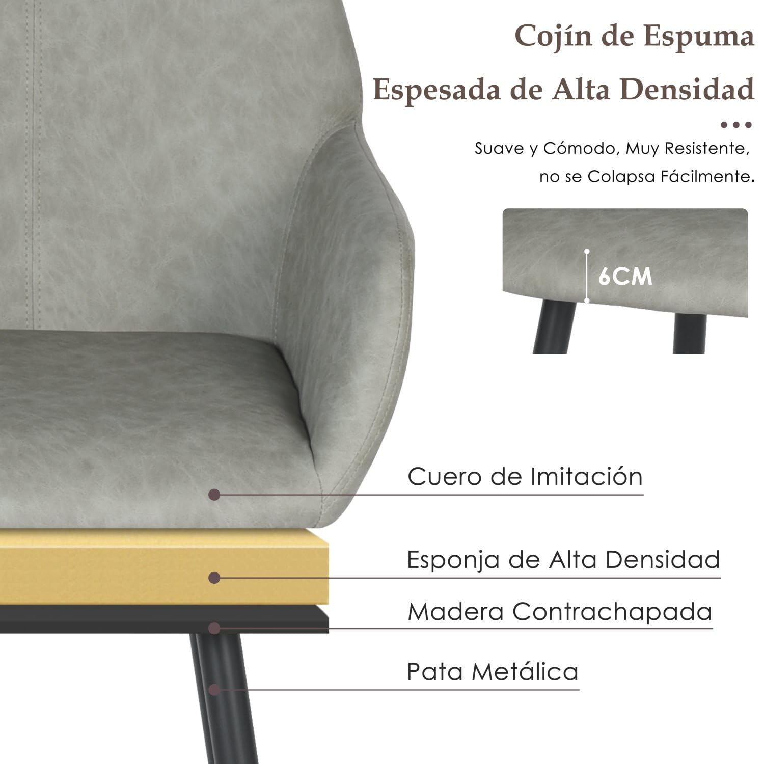 Foto 6 pulgar | Sillas Furniturer Gris 2 Piezas