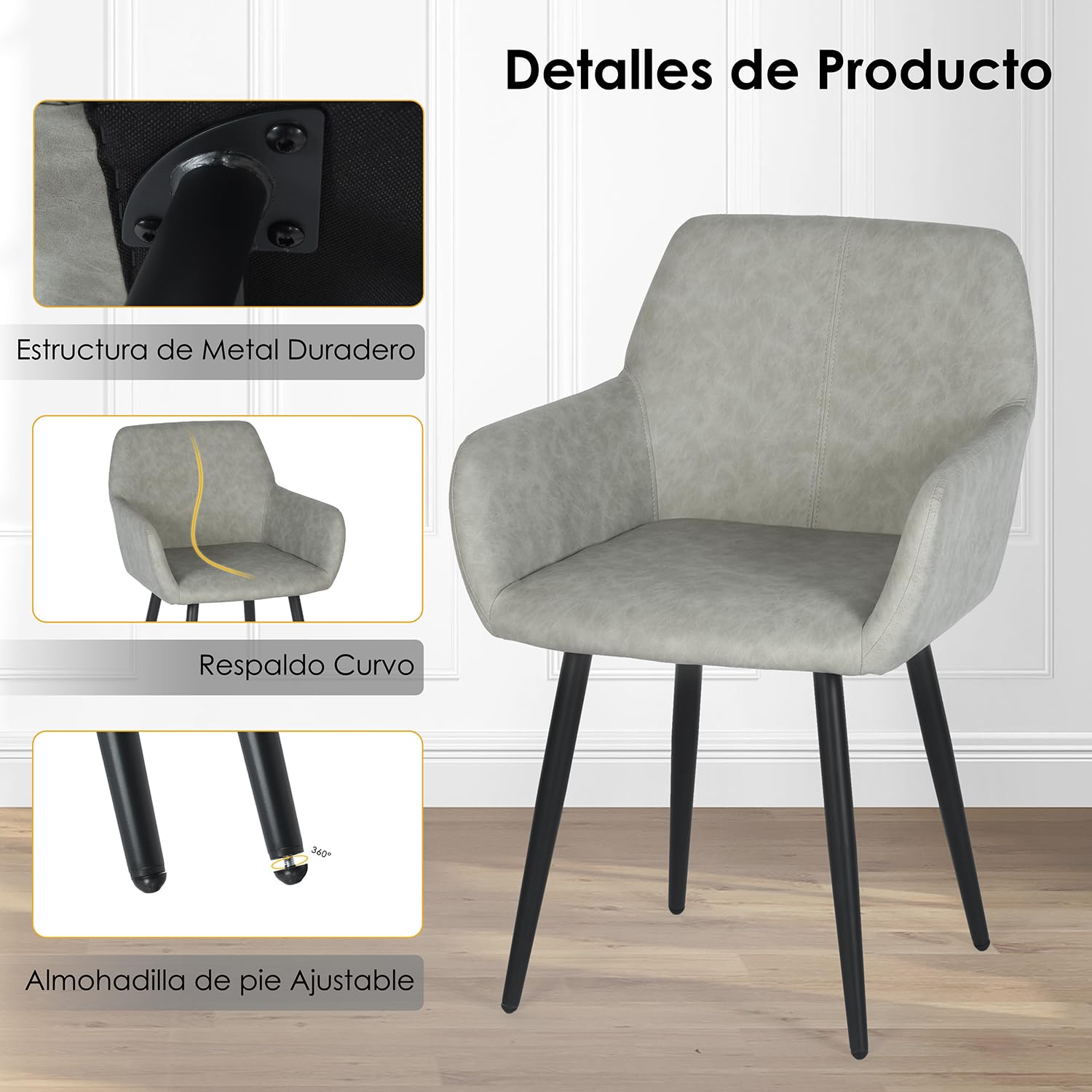Foto 7 pulgar | Sillas Furniturer Gris 2 Piezas