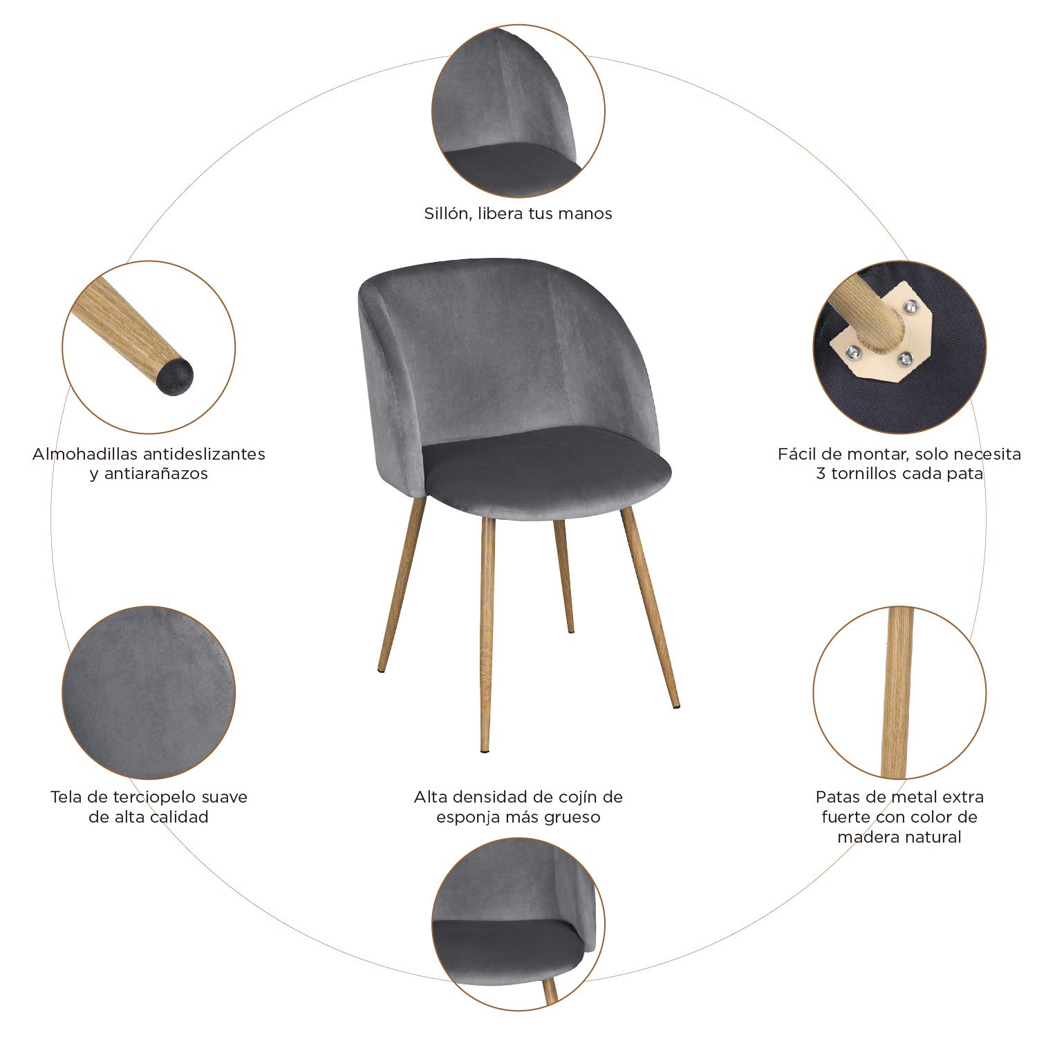 Foto 5 | Sillas Furniturer Gris 2 Piezas