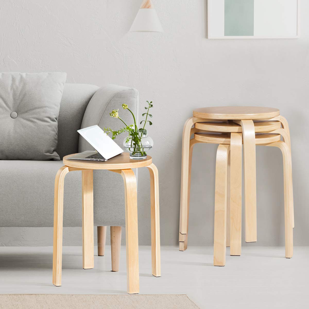 Foto 4 pulgar | Juego De 4 Taburetes Apilables De Madera Curvada Costway  46 Cm De Altura - Venta Internacional.