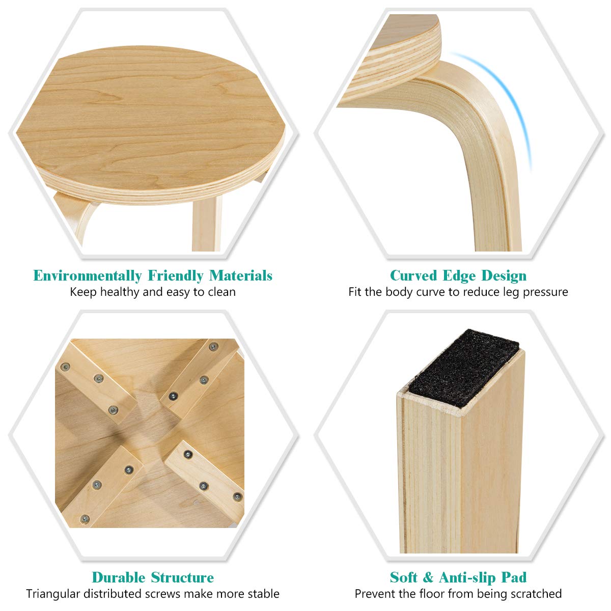 Foto 5 pulgar | Juego De 4 Taburetes Apilables De Madera Curvada Costway  46 Cm De Altura - Venta Internacional.