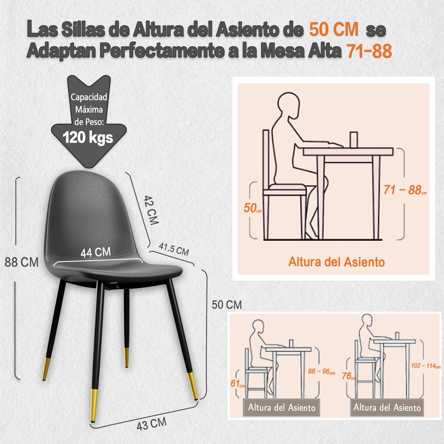 Foto 4 pulgar | Juego de 4 Sillas de Comedor Furniturer Charlton Gris