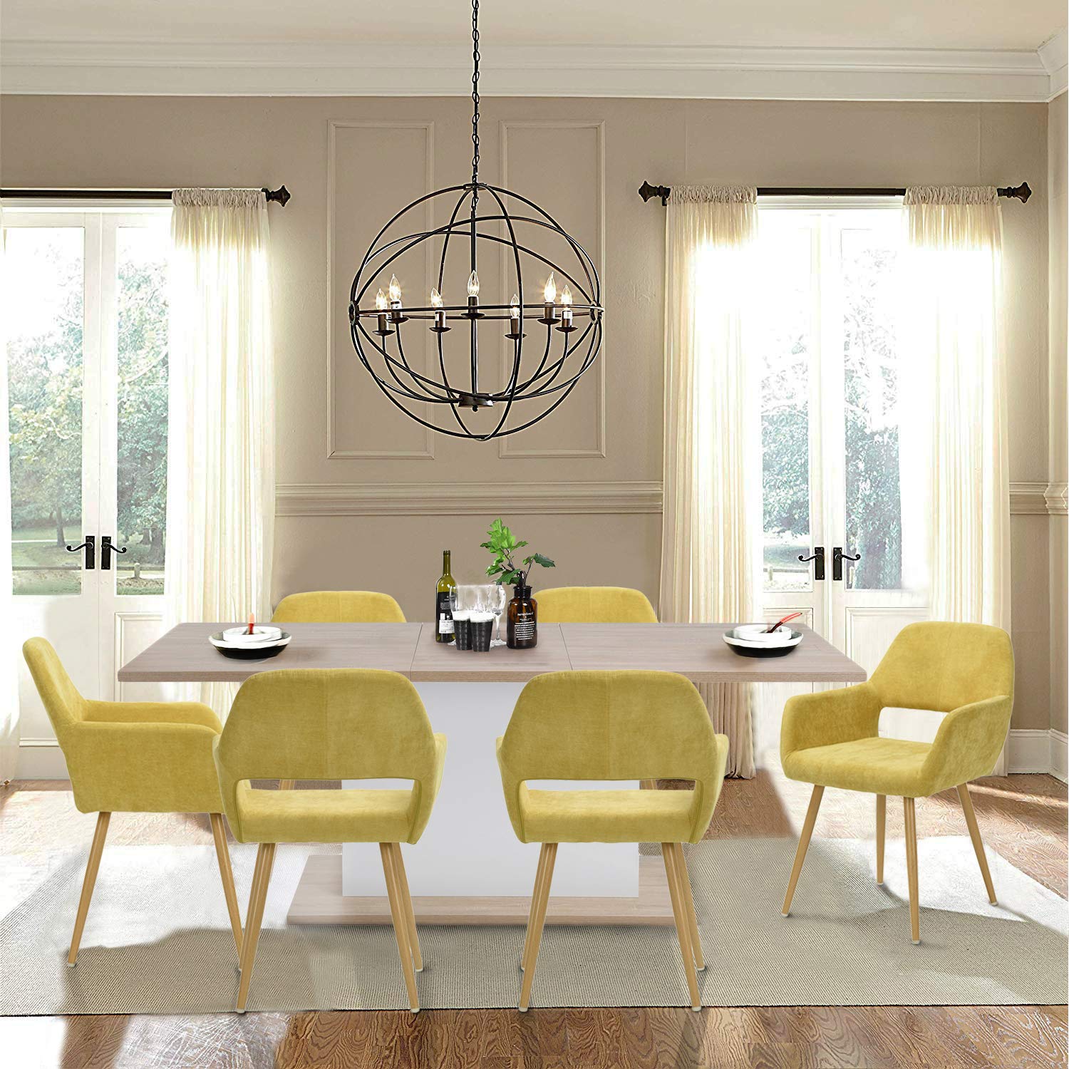 Foto 6 pulgar | Juego De 2 Sillas De Comedor Furniturer Cromwell Amarillo 56 X 56 X 78 Cm