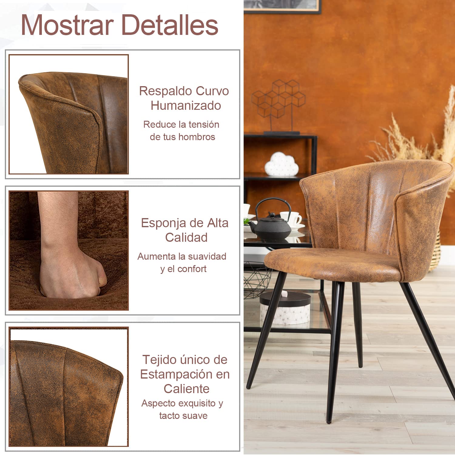 Foto 5 pulgar | Juego de 2 Sillas de Comedor Furniturer Doncic Cafés