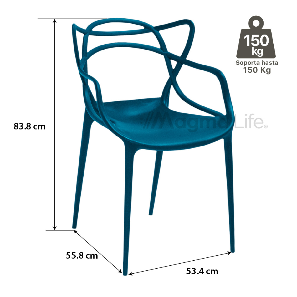 Foto 4 pulgar | Magma Life Sillas Spica Para Comedor | Set De 4 Sillas Modernas De Plástico Resistente Con Respaldo Estético (azul)